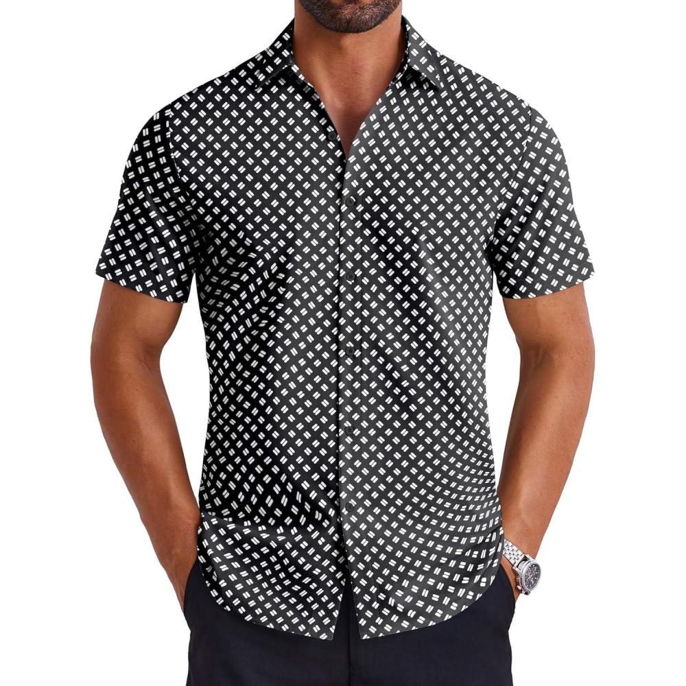 imageCOOFANDY Mens Button Down Shirts Short Sleeve Casual Shirt Summer Untucked Dress ShirtsGeometric Black