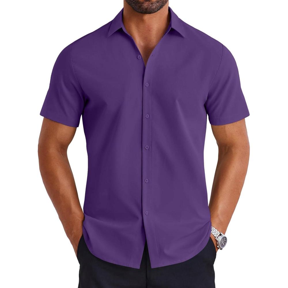 imageCOOFANDY Mens Button Down Shirts Short Sleeve Casual Shirt Summer Untucked Dress ShirtsPurple