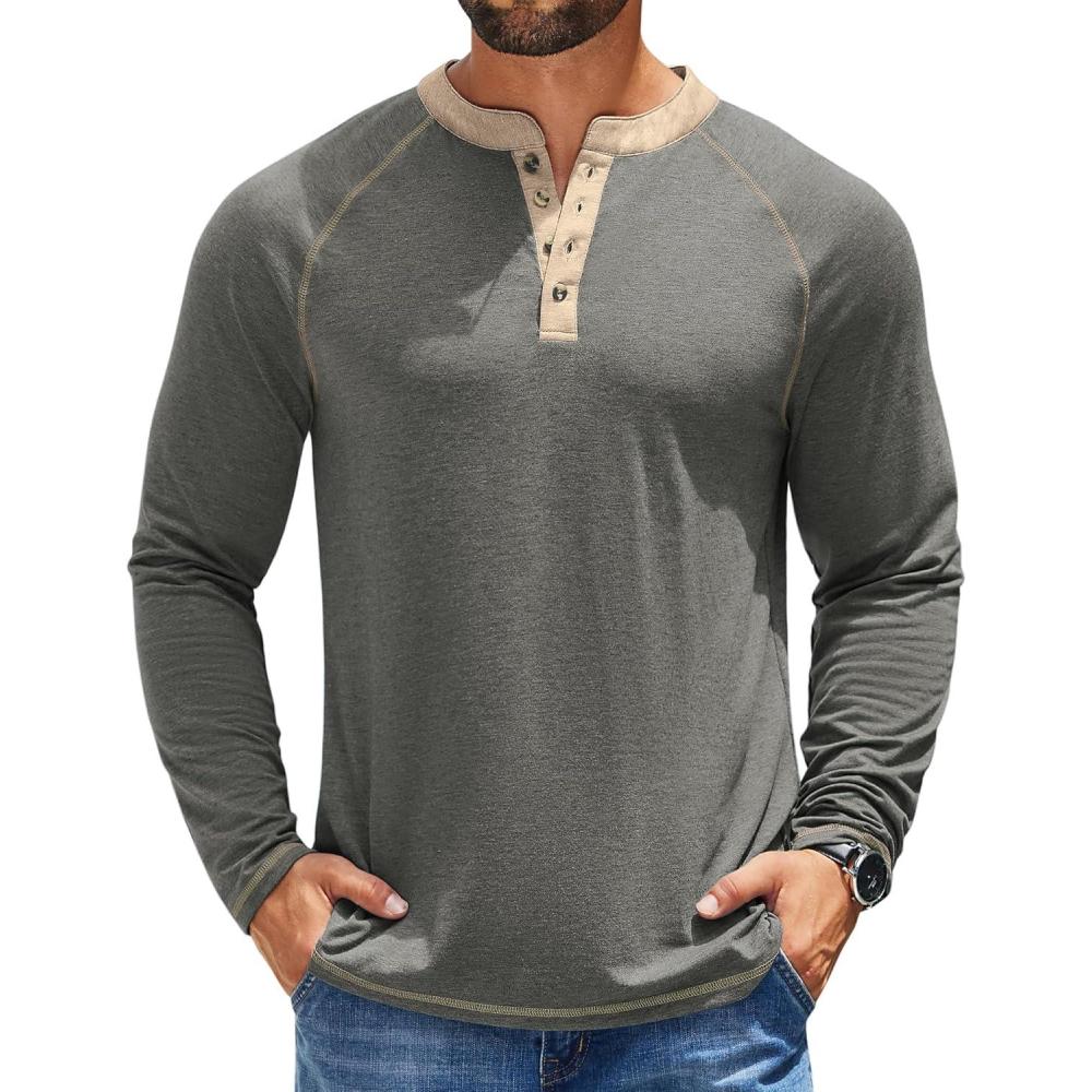 imageCOOFANDY Mens Henley Shirts Long Sleeve Casual Button V Neck TShirt Lightweight Fashion Pullover ShirtsDark Heather Grey