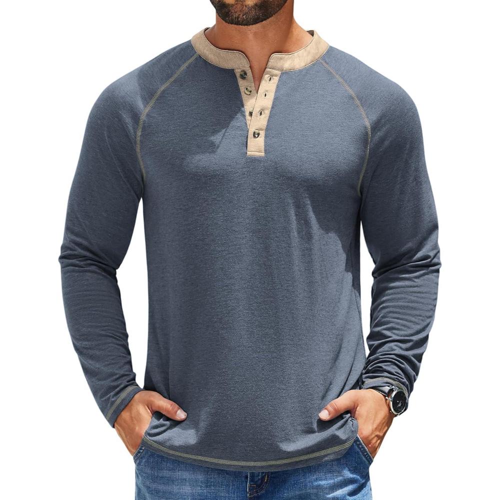 imageCOOFANDY Mens Henley Shirts Long Sleeve Casual Button V Neck TShirt Lightweight Fashion Pullover ShirtsHeather Dark Blue