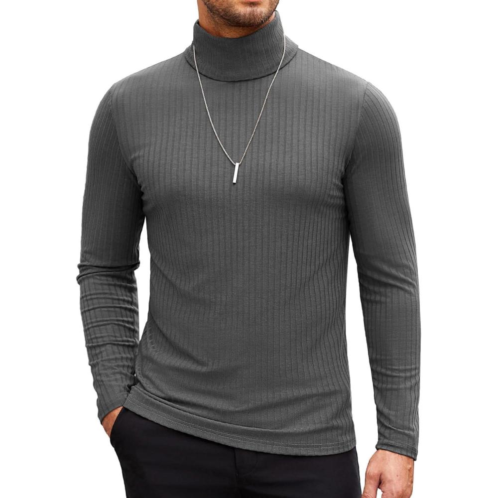 imageCOOFANDY Mens Turtleneck Sweater Slim Fit Lightweight Basic Ribbed SweatersDark Grey