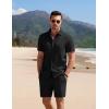 COOFANDY Men’s 2 Piece Textured Outfits Beach Button Down Short Sleeve Shirt and Short Sets(Black)
