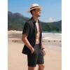 COOFANDY Men’s 2 Piece Textured Outfits Beach Button Down Short Sleeve Shirt and Short Sets(Black)