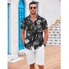 COOFANDY Men’s Casual Button Down Shirts Short Sleeve Textured Summer Beach Shirt with Pocket(Black White Flower)
