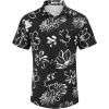 COOFANDY Men’s Casual Button Down Shirts Short Sleeve Textured Summer Beach Shirt with Pocket(Black White Flower)
