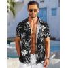COOFANDY Men’s Casual Button Down Shirts Short Sleeve Textured Summer Beach Shirt with Pocket(Black White Flower)