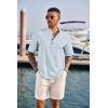 COOFANDY Men’s Casual Henley Shirt Short Sleeve Band Collar Linen Shirt Summer Beach Hippie T-Shirts(Flecking Light Blue)