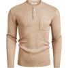 COOFANDY Men’s Henley Knit Sweater Long Sleeve Soft Pullover Shirt with Chest Pocket(Apricot)