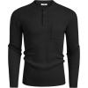 COOFANDY Men’s Henley Knit Sweater Long Sleeve Soft Pullover Shirt with Chest Pocket(Black)