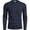 COOFANDY Men’s Henley Knit Sweater Long Sleeve Soft Pullover Shirt with Chest Pocket(Dark Navy)