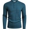 COOFANDY Men’s Henley Knit Sweater Long Sleeve Soft Pullover Shirt with Chest Pocket(Deep Blue)