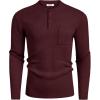 COOFANDY Men’s Henley Knit Sweater Long Sleeve Soft Pullover Shirt with Chest Pocket(Deep Red)