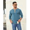 COOFANDY Mens Henley Shirts Long Sleeve Casual Button V Neck T-Shirt Lightweight Fashion Pullover Shirts(Heather Blue)