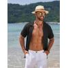 COOFANDY Mens Knit Short Sleeve Shirt Casual Button Down Shirt Vintage Fashion Polo Shirts Crochet Summer Beach Shirts(Black)