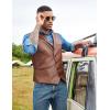 COOFANDY Men’s Leather Suit Vest Slim Fit Casual Western Vest Jacket Lightweight V-Neck Dress Waistcoats(Dark Brown)