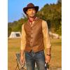 COOFANDY Men’s Leather Suit Vest Slim Fit Casual Western Vest Jacket Lightweight V-Neck Dress Waistcoats(Light Brown)