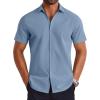 COOFANDY Mens Button Down Shirts Short Sleeve Casual Shirt Summer Untucked Dress Shirts(Captain Blue)