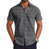 COOFANDY Mens Button Down Shirts Short Sleeve Casual Shirt Summer Untucked Dress Shirts(Geometric Black)