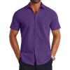 COOFANDY Mens Button Down Shirts Short Sleeve Casual Shirt Summer Untucked Dress Shirts(Purple)