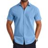 COOFANDY Mens Button Down Shirts Short Sleeve Casual Shirt Summer Untucked Dress Shirts(Sky Blue)