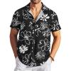 COOFANDY Men’s Casual Button Down Shirts Short Sleeve Textured Summer Beach Shirt with Pocket(Black White Flower)