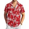 COOFANDY Men’s Casual Button Down Shirts Short Sleeve Textured Summer Beach Shirt with Pocket(Red White Floral)