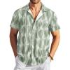 COOFANDY Men’s Casual Button Down Shirts Short Sleeve Textured Summer Beach Shirt with Pocket(Sage Green Patterned)
