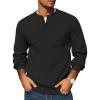 COOFANDY Men’s Henley Knit Sweater Long Sleeve Soft Pullover Shirt with Chest Pocket(Black)