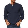 COOFANDY Men’s Henley Knit Sweater Long Sleeve Soft Pullover Shirt with Chest Pocket(Dark Navy)
