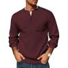 COOFANDY Men’s Henley Knit Sweater Long Sleeve Soft Pullover Shirt with Chest Pocket(Deep Red)