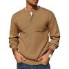 COOFANDY Men’s Henley Knit Sweater Long Sleeve Soft Pullover Shirt with Chest Pocket(Light Brown)