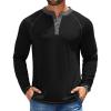 COOFANDY Mens Henley Shirts Long Sleeve Casual Button V Neck T-Shirt Lightweight Fashion Pullover Shirts(Black)