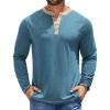 COOFANDY Mens Henley Shirts Long Sleeve Casual Button V Neck T-Shirt Lightweight Fashion Pullover Shirts(Heather Blue)