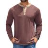 COOFANDY Mens Henley Shirts Long Sleeve Casual Button V Neck T-Shirt Lightweight Fashion Pullover Shirts(Heather Burgundy)