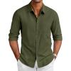 COOFANDY Men’s Long Sleeve Buttons Down Shirts Casual Button Up Shirts Beach Linen Shirt Untucked Dress Shirt Army Green