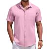 COOFANDY Men’s Short Sleeve Button Down Shirts Casual Summer Untucked Wrinkle Free Dress Shirts with Pocket(Icy Pink)