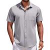 COOFANDY Men’s Short Sleeve Button Down Shirts Casual Summer Untucked Wrinkle Free Dress Shirts with Pocket(Quiet Gray)