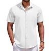 COOFANDY Men’s Short Sleeve Button Down Shirts Casual Summer Untucked Wrinkle Free Dress Shirts with Pocket(White)