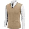 COOFANDY Men’s Sweater Vest Cable Knitted V Neck Slim Fit Sleeveless Pullover Sweater(Khaki)