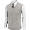 COOFANDY Men’s Sweater Vest Cable Knitted V Neck Slim Fit Sleeveless Pullover Sweater(Light Grey)