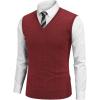 COOFANDY Men’s Sweater Vest Cable Knitted V Neck Slim Fit Sleeveless Pullover Sweater(Wine Red)