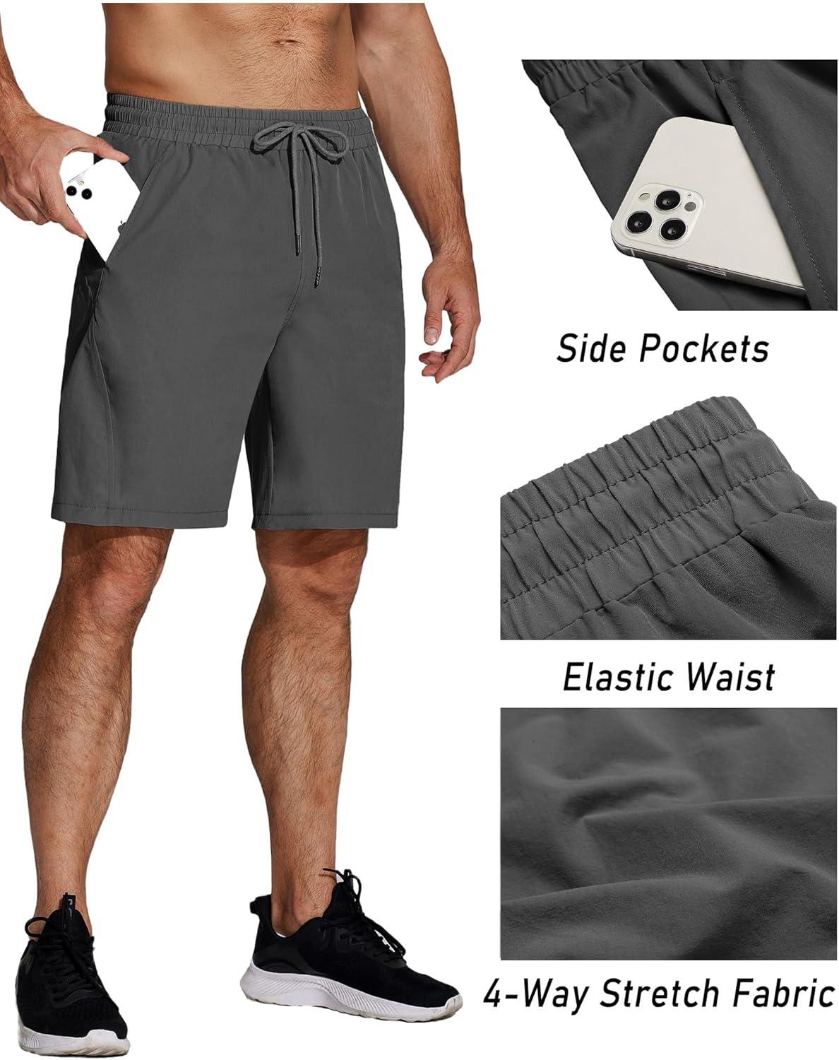 imageCOOFANDY Mens Running Athletic Shorts 9quot Gym Workout Lightweight Elastic Waist Sports ShortsDark Grey