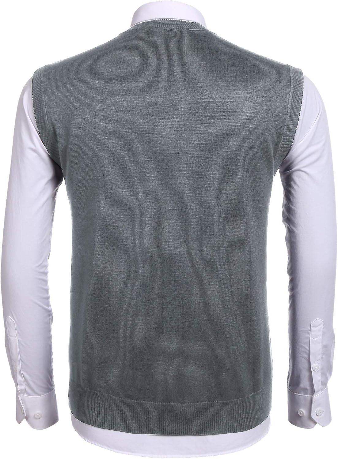 imageCOOFANDY Mens Sleeveless V Neck Pullover Sweater Slim Fit Casual Argyle Vest SweatersGrey