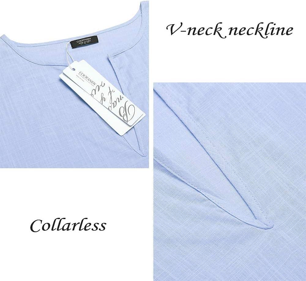 imageCOOFANDY Mens VNeck Linen Robe Short Sleeve Kaftan Thobe Long Gown Casual Shirt for Beach SummerLight Blue