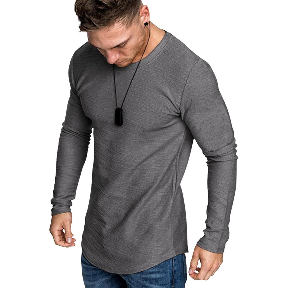 imageCOOFANDY Men 2 Pack Muscle Fitted T Shirt Gym Workout Athletic Long Sleeves TeeDark Gray