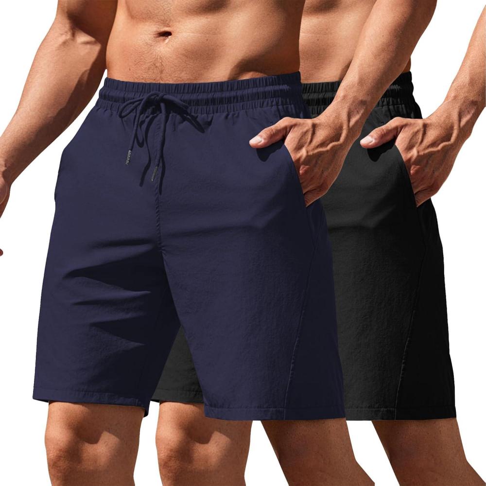 imageCOOFANDY Mens Running Athletic Shorts 9quot Gym Workout Lightweight Elastic Waist Sports ShortsBlackNavy Blue