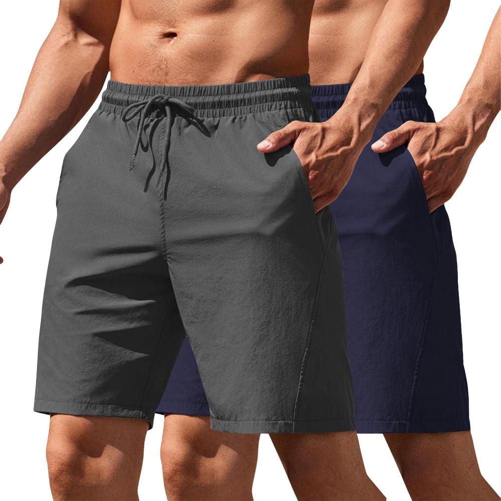 imageCOOFANDY Mens Running Athletic Shorts 9quot Gym Workout Lightweight Elastic Waist Sports ShortsDark GreyNavy Blue