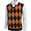 COOFANDY Men’s Sleeveless V Neck Pullover Sweater Slim Fit Casual Argyle Vest Sweaters(Black-orange)
