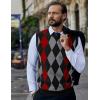 COOFANDY Men’s Sleeveless V Neck Pullover Sweater Slim Fit Casual Argyle Vest Sweaters(Black-red)