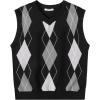 COOFANDY Men’s Sleeveless V Neck Pullover Sweater Slim Fit Casual Argyle Vest Sweaters(Gw262 Black and Gray Plaid)